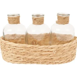 Merk Glazen Flesjes In Mandje^ Woonaccessoires