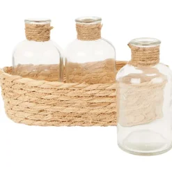 Merk Glazen Flesjes In Mandje^ Woonaccessoires